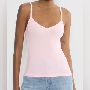 Aritzia Villa Pink HomeStretch Rib Lace V-neck Cami